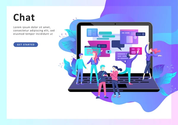 ランディング ・ ページ ・ テンプレート、フラット スタイル、ビジネスマンの概念についてソーシャル ネットワーク、ニュース、ソーシャル ネットワーク — ストックベクタ