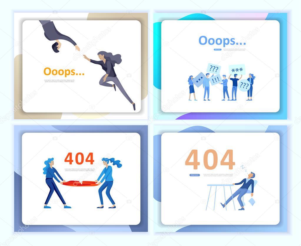 Set of Landing page templates Error page illustration with People characters and cat. Page not found. Vector concept illustration for 404 error with Funny cartoon workers