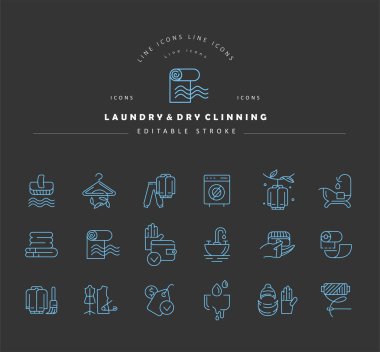 Vektör simgesi ve Çamaşırhane ve kuru clinning için logo. Düzenlenebilir anahattı kontur