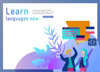 Online dil kursları, uzaktan eğitim, eğitim için açılış sayfası şablonları. Dil arabirimi öğrenme ve kavram öğretim.