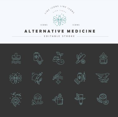 Vektör simgesi ve alternatif tıp için logo. Düzenlenebilir anahattı kontur