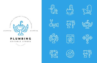 Vektör simgesi ve sıhhi tesisat logosu. Düzenlenebilir anahattı kontur boyutu