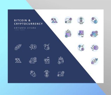 Vektör simgesi ve logosu bitcoin ve cryptocurrency. Düzenlenebilir anahattı kontur