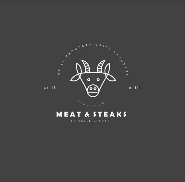 Vektör simgesi ve et ve mangal kafe ya da restoran için logo — Stok Vektör