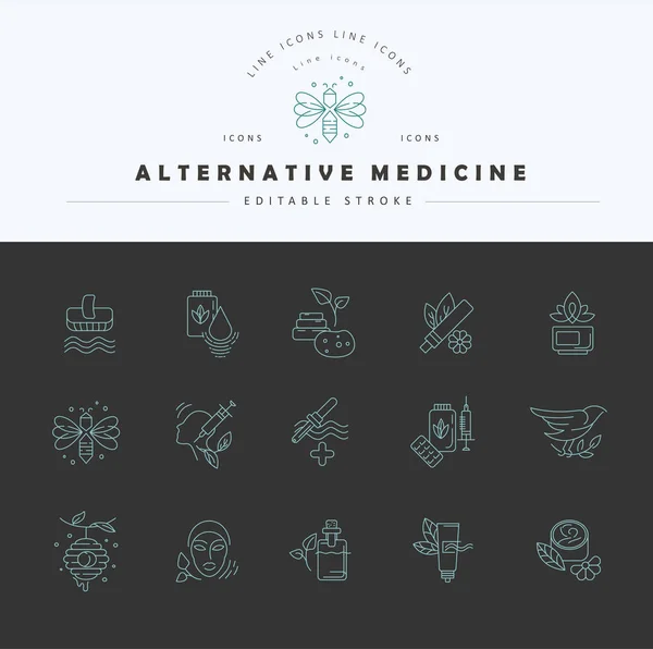 Vektorsymbol und Logo für alternative Medizin. editierbare Umrisse — Stockvektor