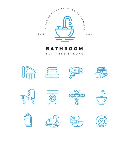 Icono vectorial y logotipo del baño. Carrera de contorno editable — Vector de stock