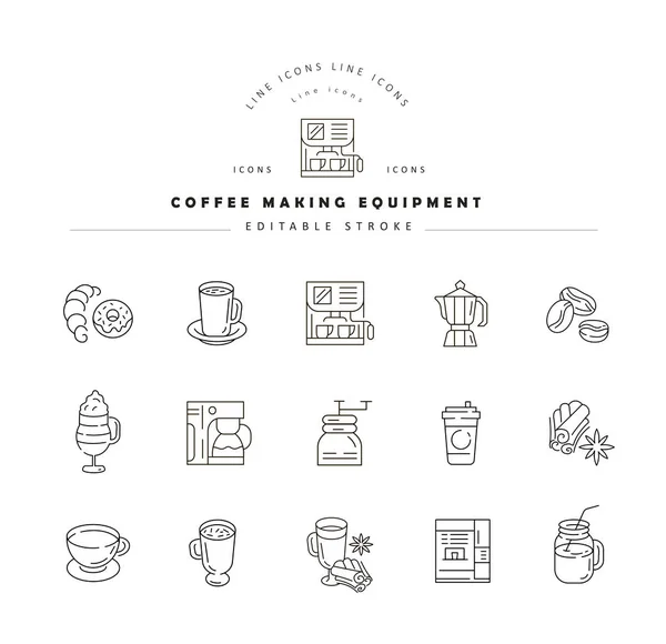 Ícone de vetor e logotipo para equipamentos para fabricação de café — Vetor de Stock