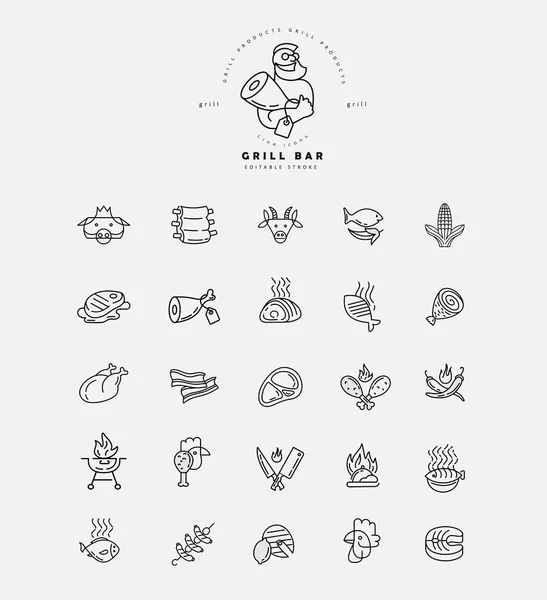 Vektor symbol och logotyp för kött och grill café eller restaurang — Stock vektor