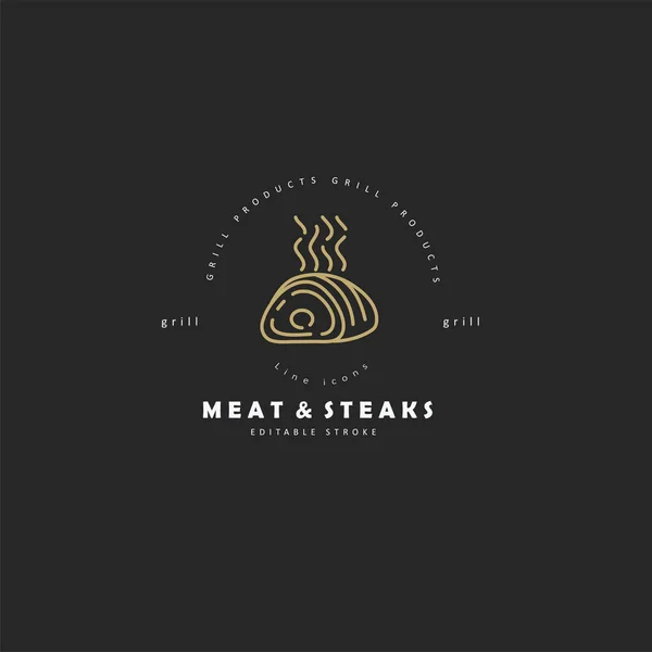 Векторная икона и логотип для мясного и гриль-кафе или ресторана — стоковый вектор