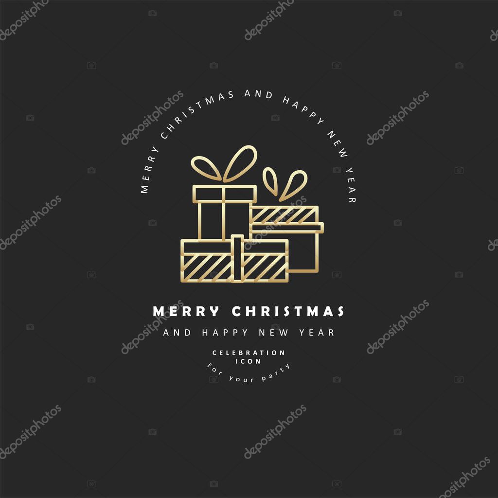 Vector icon and logo celebration Merry Christmas and Happy New Year . Editable outline stroke size. Line flat contour, thin and linear design. Simple icons. Concept illustration. Sign, symbol, element