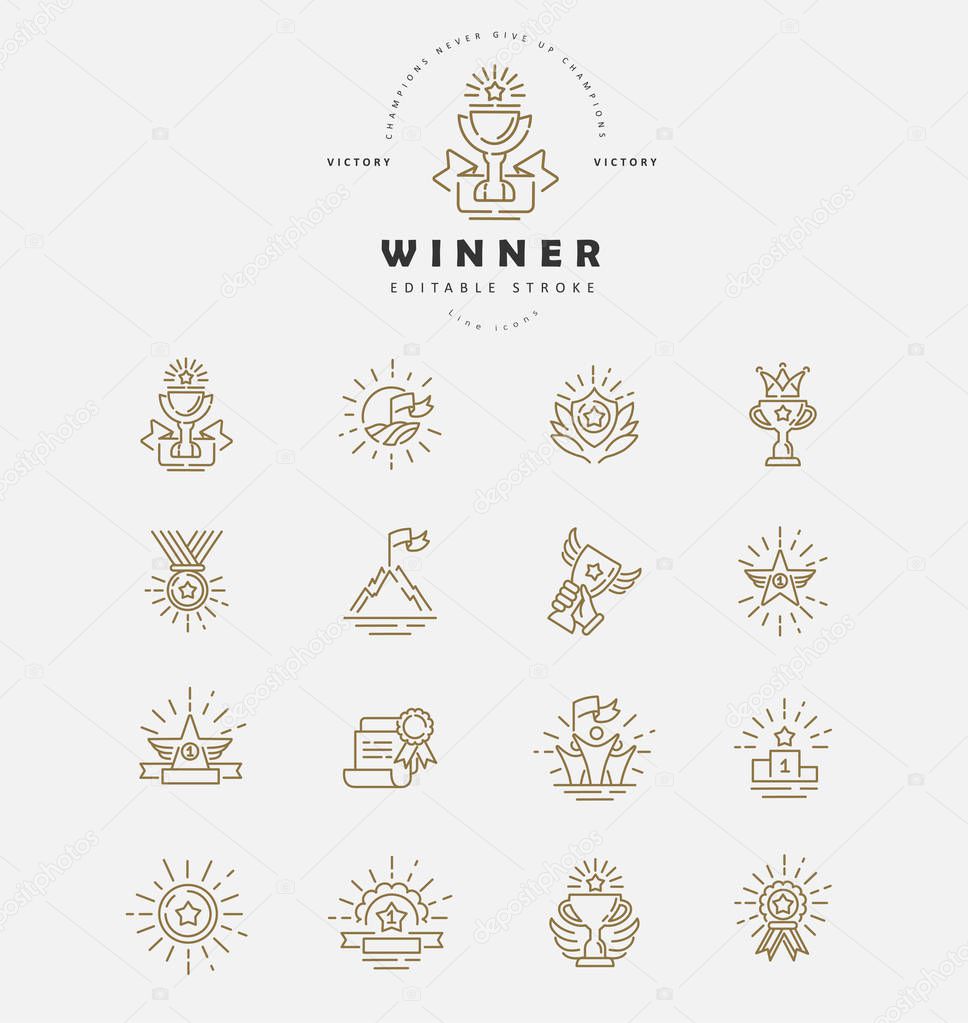 Vector icon and logo winner and champion. Editable outline stroke