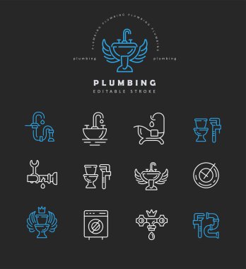 Vektör simgesi ve sıhhi tesisat logosu. Düzenlenebilir anahattı kontur boyutu