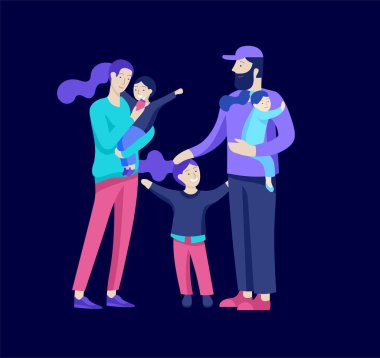 Aile harcamak zaman birlikte, mutlu anne çocuklu. Vektör insanlar karakter