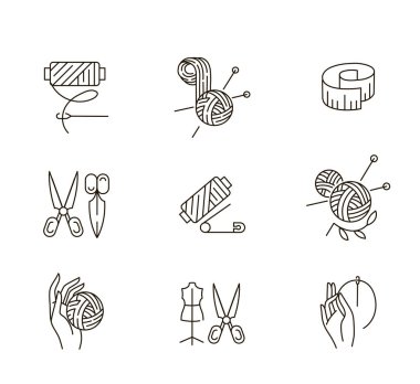 Vektör simgesi ve logo dikiş ve el yapımı. Düzenlenebilir anahattı kontur