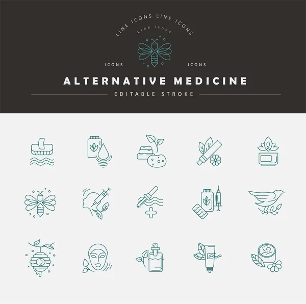 Vektorsymbol und Logo für alternative Medizin. editierbare Umrisse — Stockvektor
