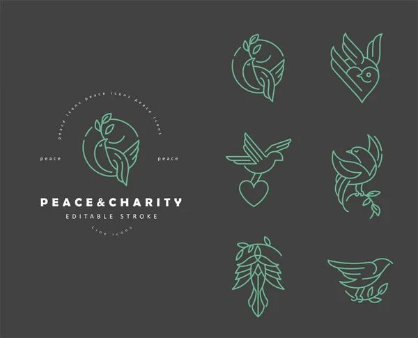 Icono vectorial y logo paz y caridad. Carrera de contorno editable — Vector de stock