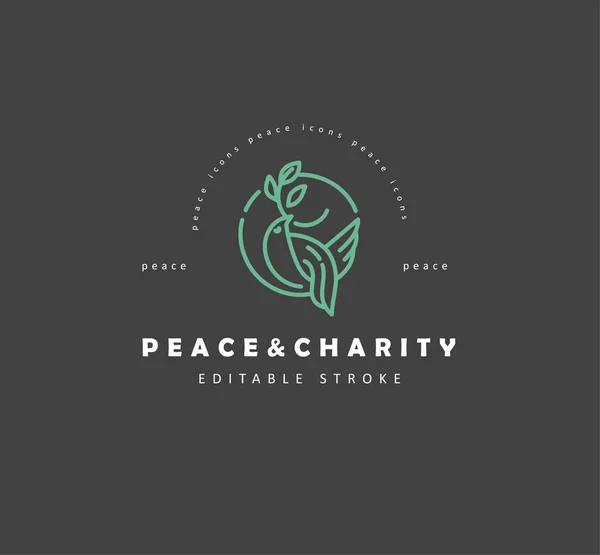 Ícone vetorial e logotipo paz e caridade. Curso de esboço editável — Vetor de Stock