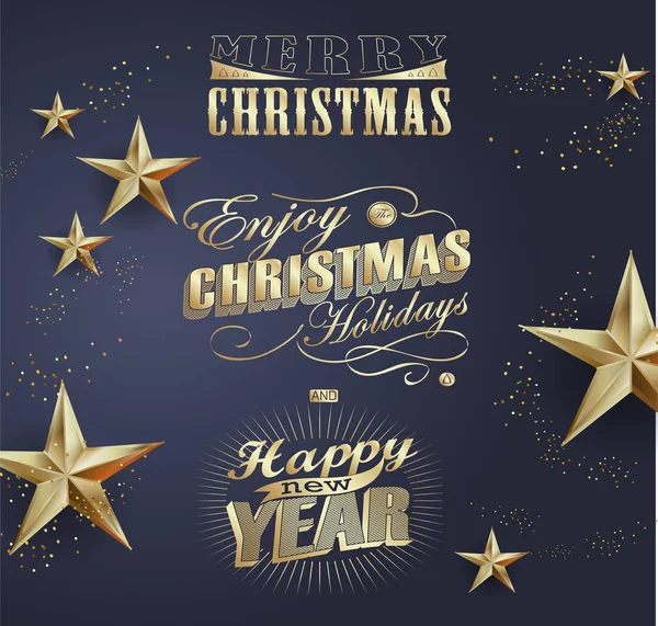 Elegante sfondo natalizio con illustrazione vettoriale d'oro — Vettoriale Stock