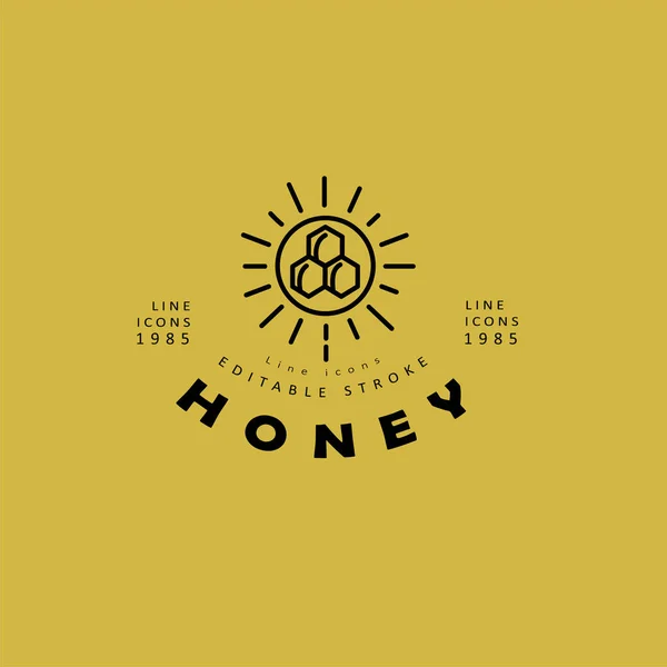 Icono vectorial y logo miel. Tamaño del trazo del contorno editable — Vector de stock