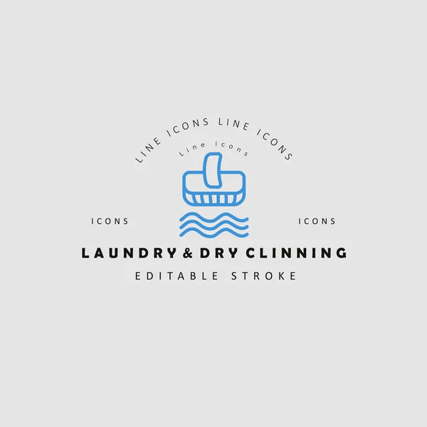 Icono vectorial y logotipo para la lavandería y el clinning en seco. Carrera de contorno editable — Archivo Imágenes Vectoriales