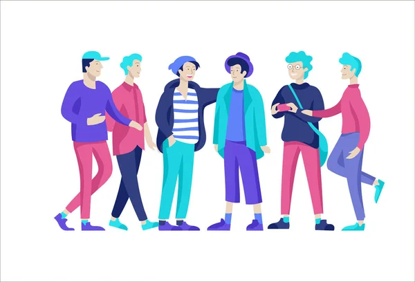 Vector pessoas amigos personagem. Grupo de adolescentes no inverno ou outono roupa da moda —  Vetores de Stock