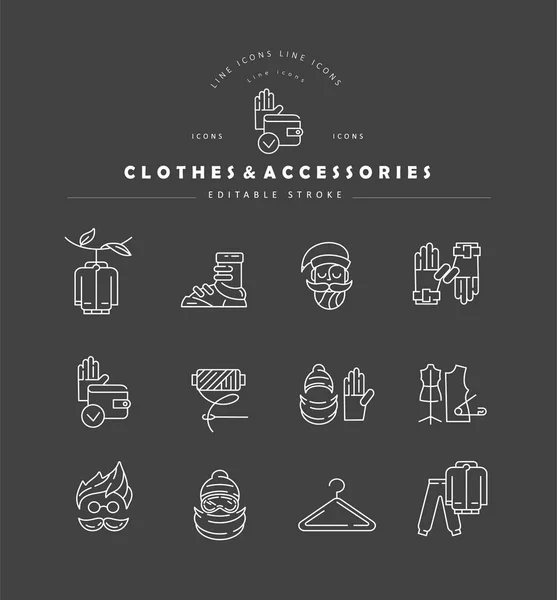 Ícone de vetor e logotipo para roupas e acessórios. Curso de esboço editável — Vetor de Stock
