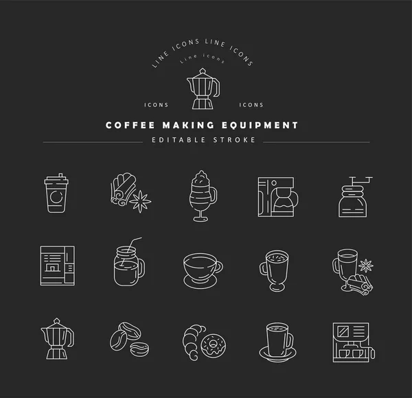 Ícone de vetor e logotipo para equipamentos para fabricação de café — Vetor de Stock