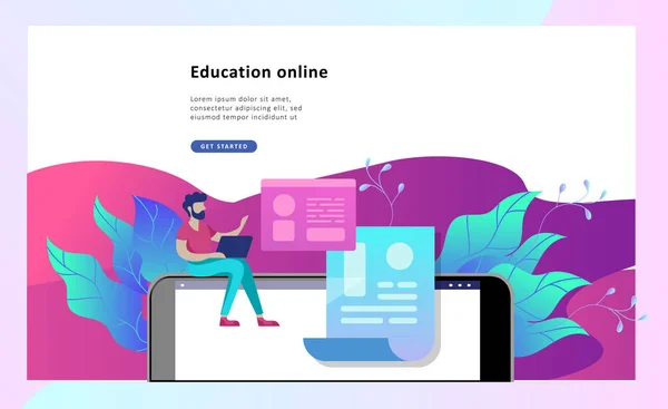 Concept Éducation gens, Internet étudier, formation en ligne, livre en ligne — Image vectorielle