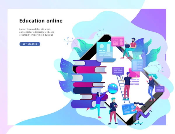 Begreppet utbildning personer, Internet studerar, online-utbildning, online bok — Stock vektor