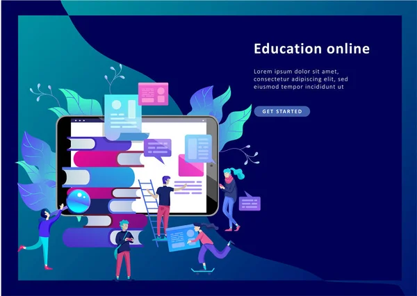 Concept Éducation gens, Internet étudier, formation en ligne, livre en ligne — Image vectorielle