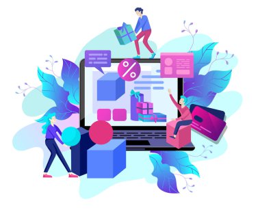 Açılış sayfası şablonu Online alışveriş. Web sayfasının modern düz tasarım konsepti