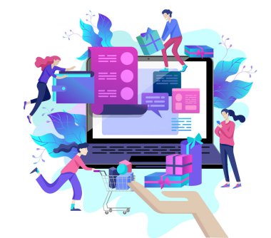 Açılış sayfası şablonu Online alışveriş. Web sayfasının modern düz tasarım konsepti