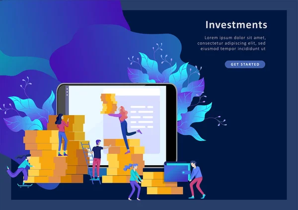 Concept financiële investeringen, investeringen in innovatie, marketing, analyse, veiligheid van de deposito's voor webpagina 's — Stockvector