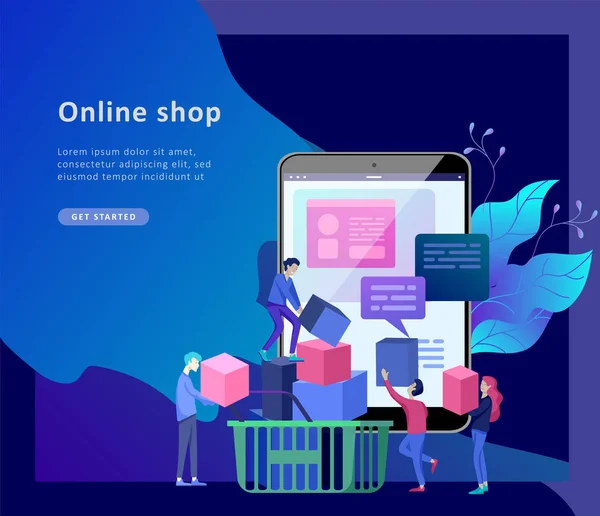 온라인 쇼핑의 방문 페이지 템플릿입니다. 웹 페이지의 현대적인 평면 디자인 컨셉 — 스톡 벡터