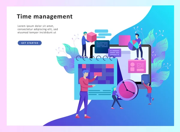 Modèle de page de débarquement des gens de gestion du temps de travail de planification. Businnes Start Up Concept — Image vectorielle