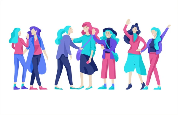 Vector pessoas amigos personagem. Grupo de adolescentes no inverno ou outono roupa da moda —  Vetores de Stock