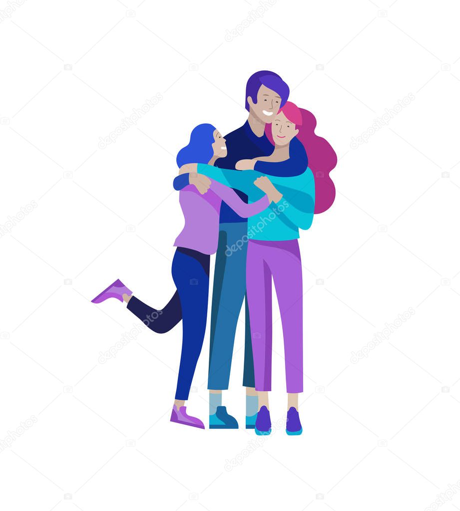 Family spend time together, happy parents with children. Vector people character