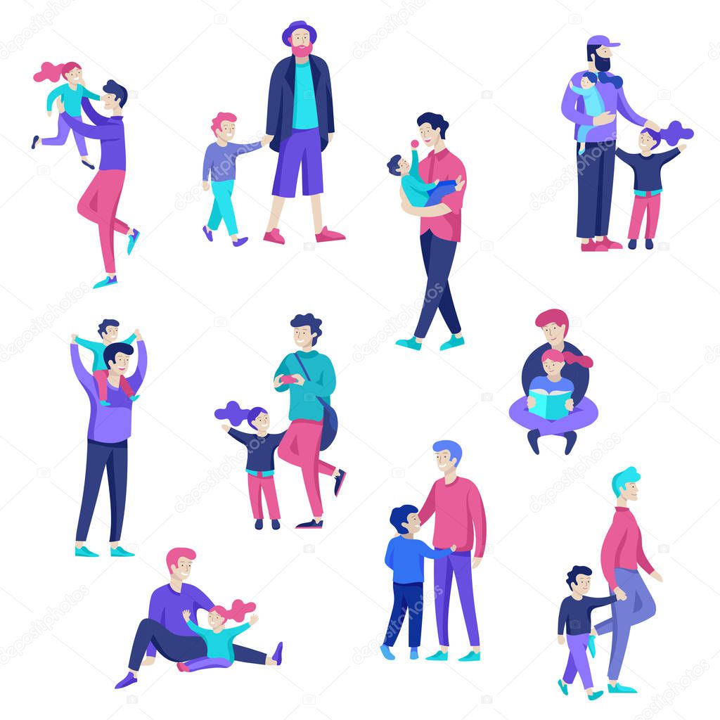 Vector people character. Father and him child spending time together