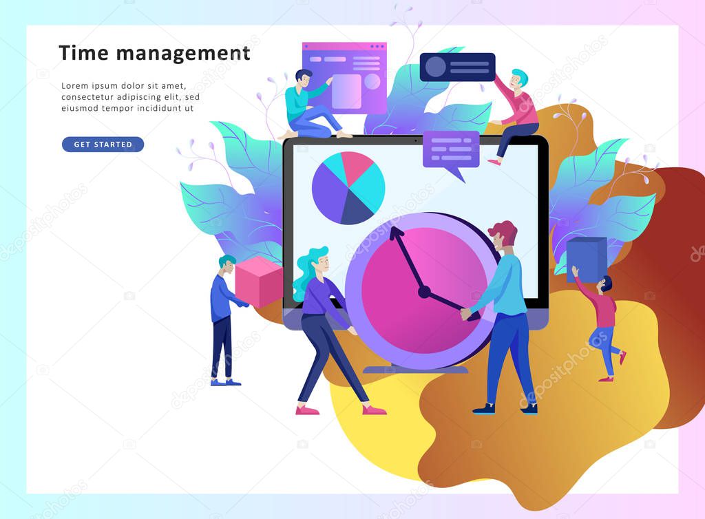 Landing page template of planning timework management people. Businnes Start Up Concept