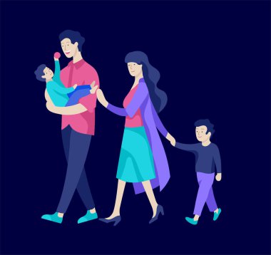 Aile harcamak zaman birlikte, mutlu anne çocuklu. Vektör insanlar karakter