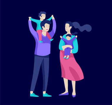 Aile harcamak zaman birlikte, mutlu anne çocuklu. Vektör insanlar karakter