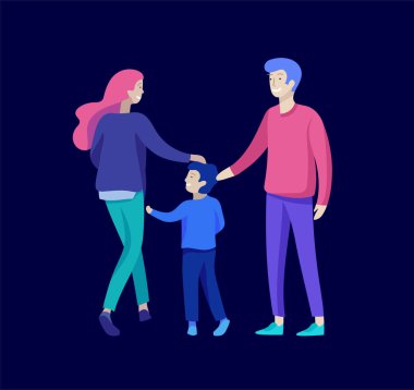 Aile harcamak zaman birlikte, mutlu anne çocuklu. Vektör insanlar karakter