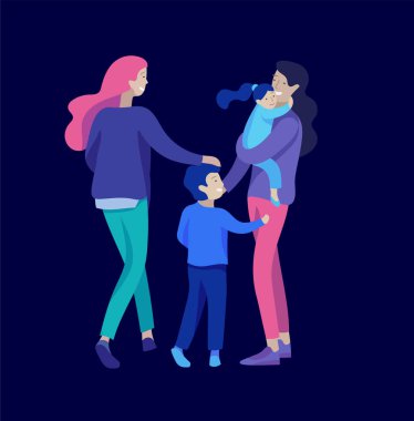 Aile harcamak zaman birlikte, mutlu anne çocuklu. Vektör insanlar karakter