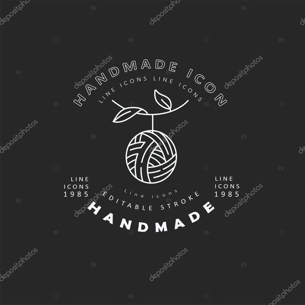Vector icon and logo sewing and handmade. Editable outline stroke size. Line flat contour, thin and linear design. Simple icons. Concept illustration. Sign, symbol, element.