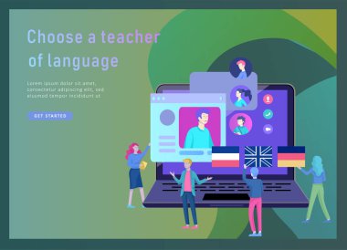Online dil kursları, uzaktan eğitim, eğitim için açılış sayfası şablonları. Dil arabirimi öğrenme ve kavram öğretim.