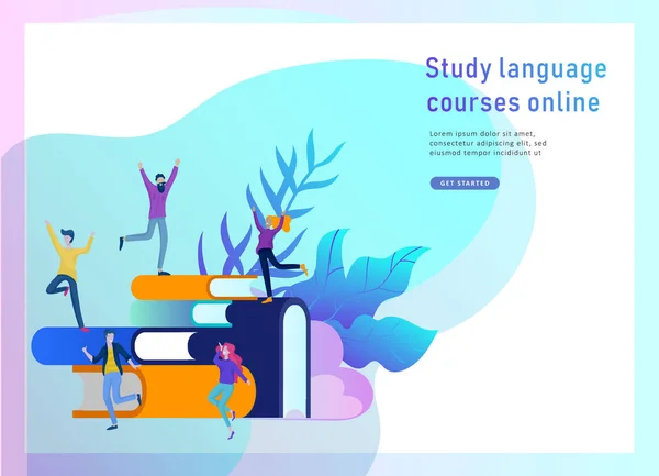 Úvodní stránka šablony pro Online jazykové kurzy, distanční vzdělávání, školení. Jazyk rozhraní učení a vyučování koncept. — Stockový vektor
