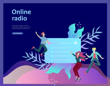 Online radyo dinleme, insanlar akarsu rahatla Internet kavramı dans dinle. Müzik uygulamaları, çalma listesi online şarkı, radyo istasyonu.