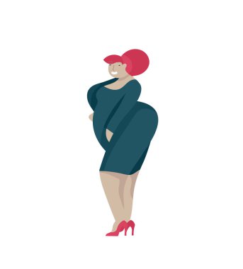 Ayrıca beden kadınlar şık kılığına girmiş. Küme curvy kız trendy kıyafetler giyiyor. Mutlu karakter. Bodypositive konsept illüstrasyon