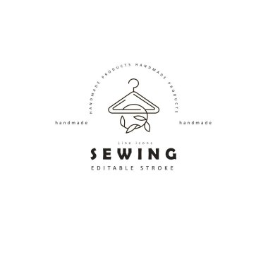 Vektör simgesi ve logo dikiş ve el yapımı. Düzenlenebilir anahattı kontur boyutu. Hattı düz kontur, ince ve doğrusal projesi. Basit simgeler. Konsept illüstrasyon. İşaret, sembol, öğe.