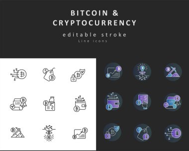 Vektör simgesi ve logosu bitcoin ve cryptocurrency. Düzenlenebilir anahattı kontur